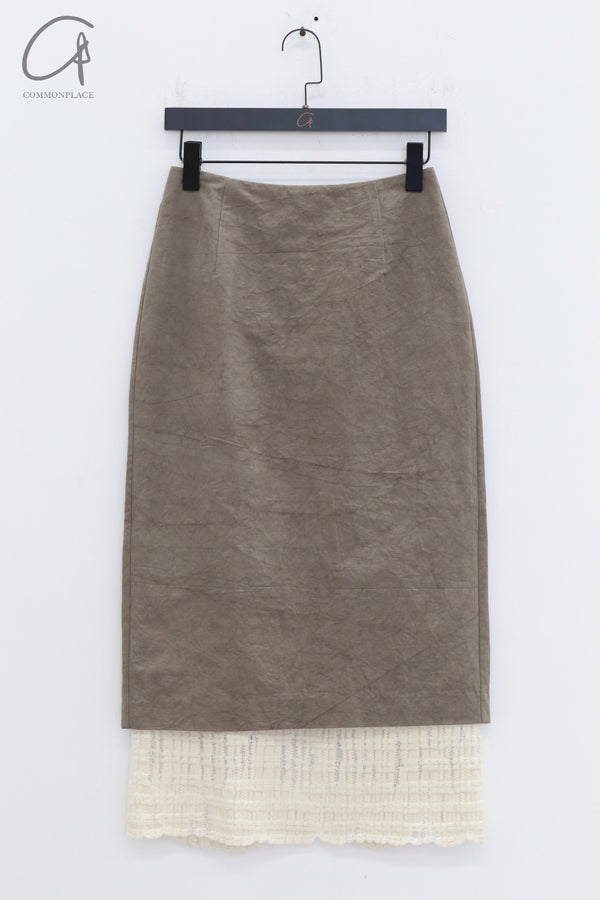 SWAYING 24 Autumn and Winter Wool Splicing Straight Skirt SW-SW24AW3B23-HUILV Gray Green